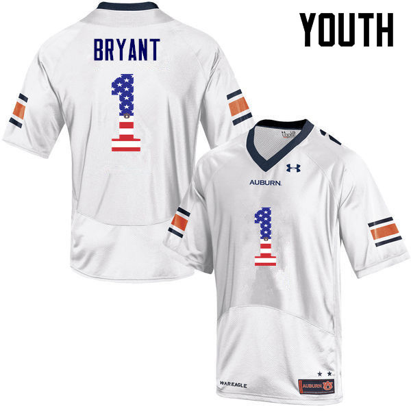 Auburn Tigers Youth Big Cat Bryant #1 White Under Armour Stitched College USA Flag Fashion NCAA Authentic Football Jersey YEA1074FB